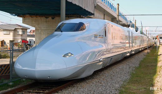 The N700-7000 series Shinkansen of West Japan Railway. Kyushu direct currency.