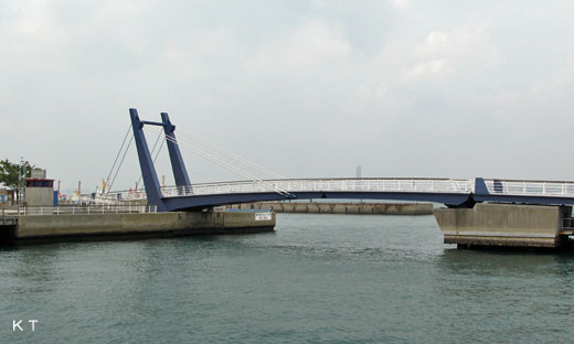 A bascule bridge of Mojiko. A name： Blue wing Moji. Kitakyuushuu-shi, Fukuoka.