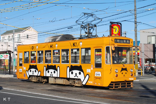 The 7200 type streetcar of Okayama Denki Kido. It was updated in 1982.