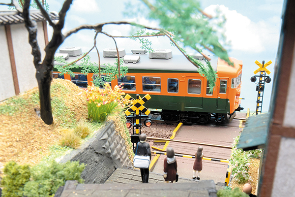 ゆめレール 日本の鉄道風景ジオラマ 海沿いの無人駅と踏切、トンネルの 